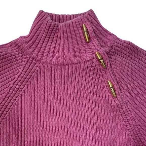 LAUREN RALPH LAUREN Pink Ribbed Turtleneck Sweater Women Medium Gold‎ Buttons - Picture 6 of 15